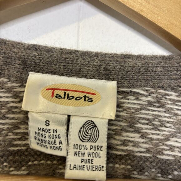 Talbots Small Nordic Fair Isle 100% Wool Button Down Cardigan/Sweater Beige/Tan - Picture 4 of 12